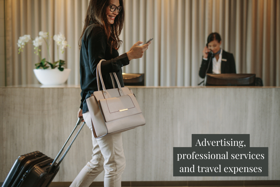 Advertising, professional services and travel expenses